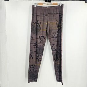 Blue Fish Leggings Brown Gray Floral Print Skinny Elastic Waist Casual Size 2